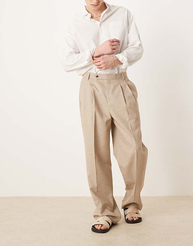 Asos ASOS DESIGN Smart Wide Leg Trousers In Stone Texture