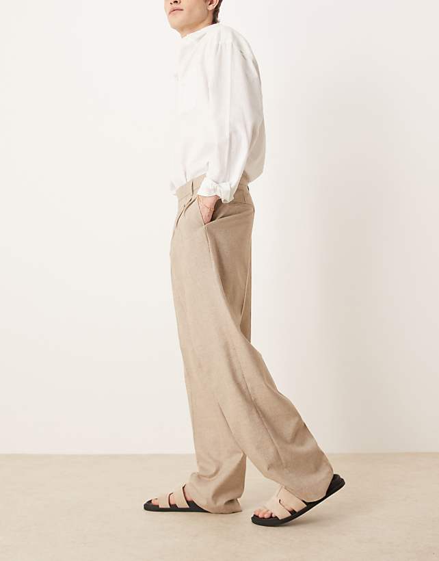 asos ASOS DESIGN smart wide leg trousers in stone texture