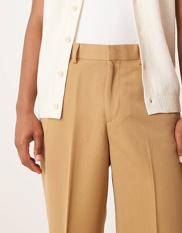 Asos ASOS DESIGN Smart Wide Leg Trousers With Carpenter Pocket In Camel