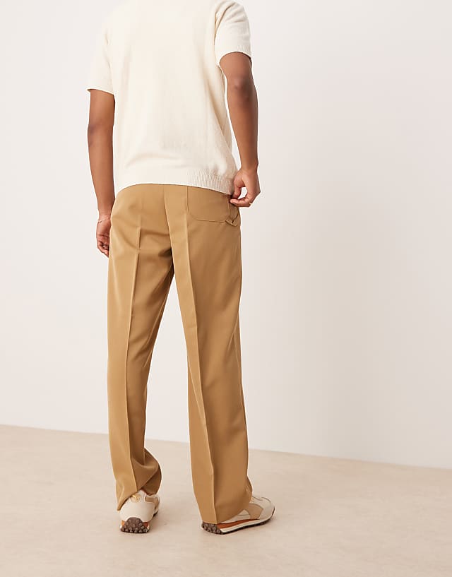 Asos ASOS DESIGN Smart Wide Leg Trousers With Carpenter Pocket In Camel