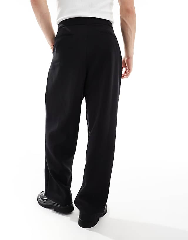 Asos ASOS DESIGN Smart Wide Leg Trousers With Crossover Side Belt In Black