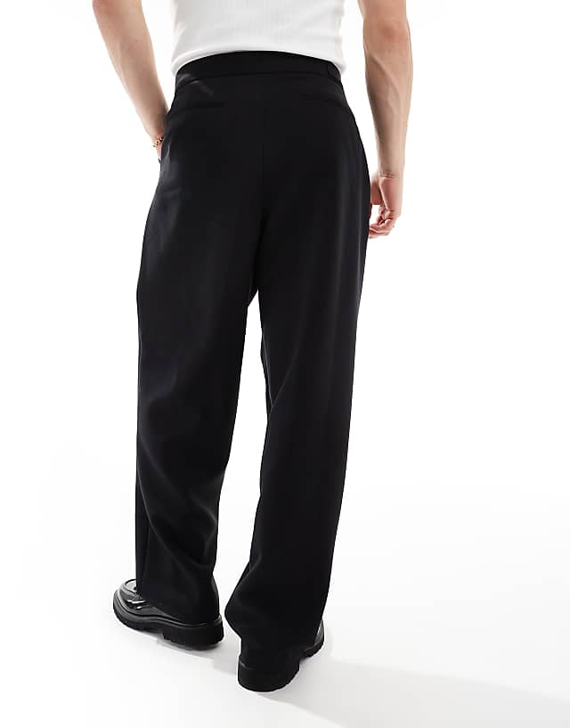 Asos ASOS DESIGN Smart Wide Leg Trousers With Crossover Side Belt In Black