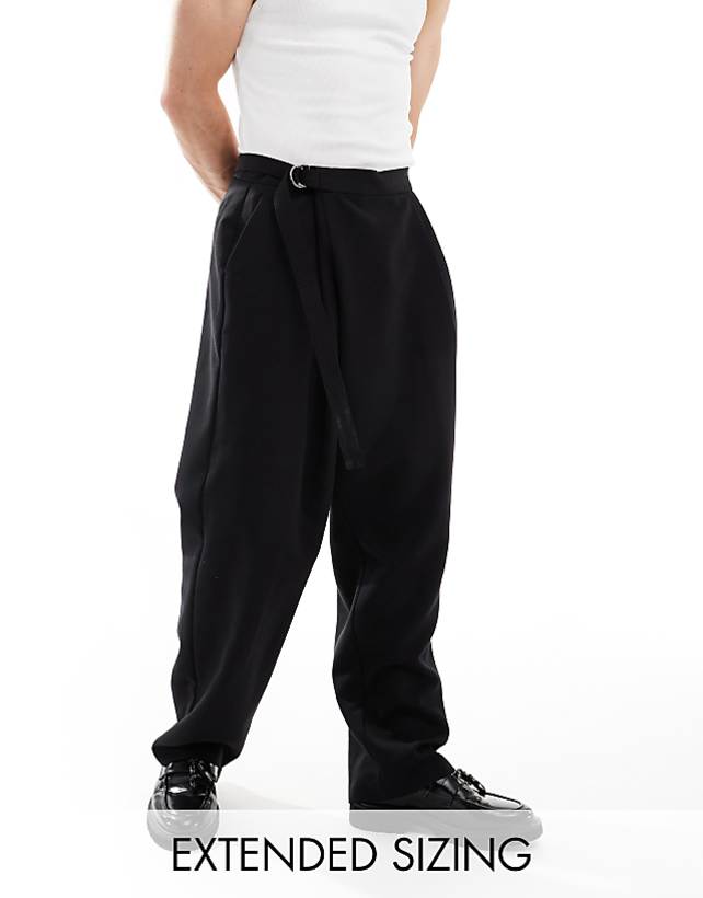 asos ASOS DESIGN smart wide leg trousers with crossover side belt in black