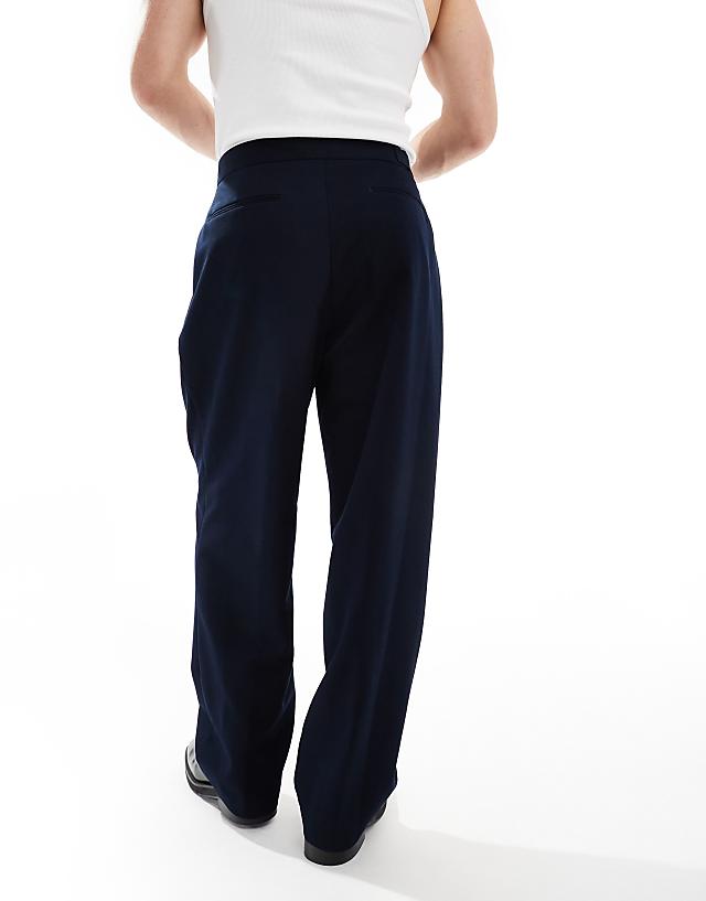 Asos ASOS DESIGN Smart Wide Leg Trousers With Crossover Side Belt In Navy