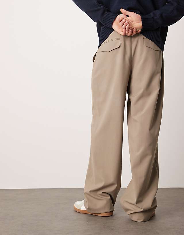 Asos ASOS DESIGN Smart Wide Leg Trousers With Deep Pleat In Stone