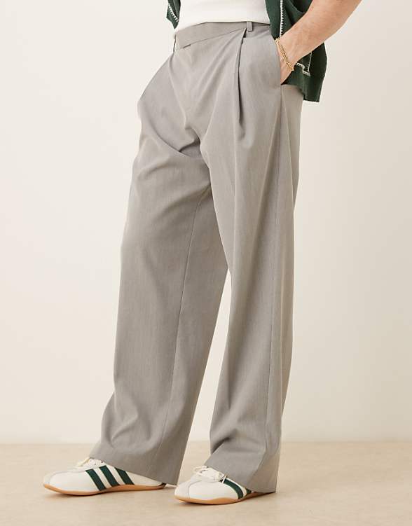 asos ASOS DESIGN smart wide leg trousers with deep pleats in light grey