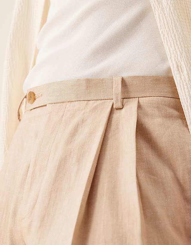 Asos ASOS DESIGN Smart Wide Leg Trousers With Double Front Pleats In Beige Microtexture