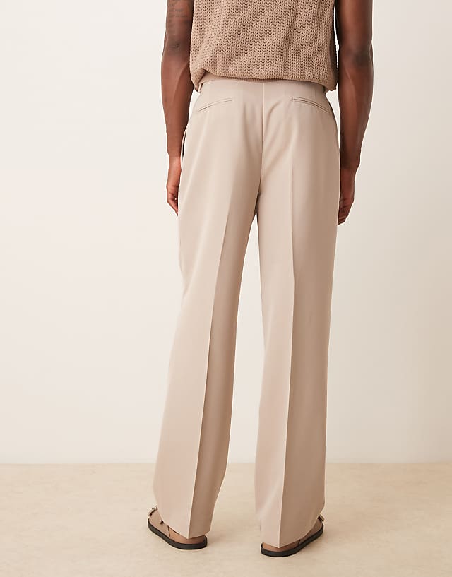 Asos ASOS DESIGN Smart Wide Leg Trousers With Double Pleats In Stone