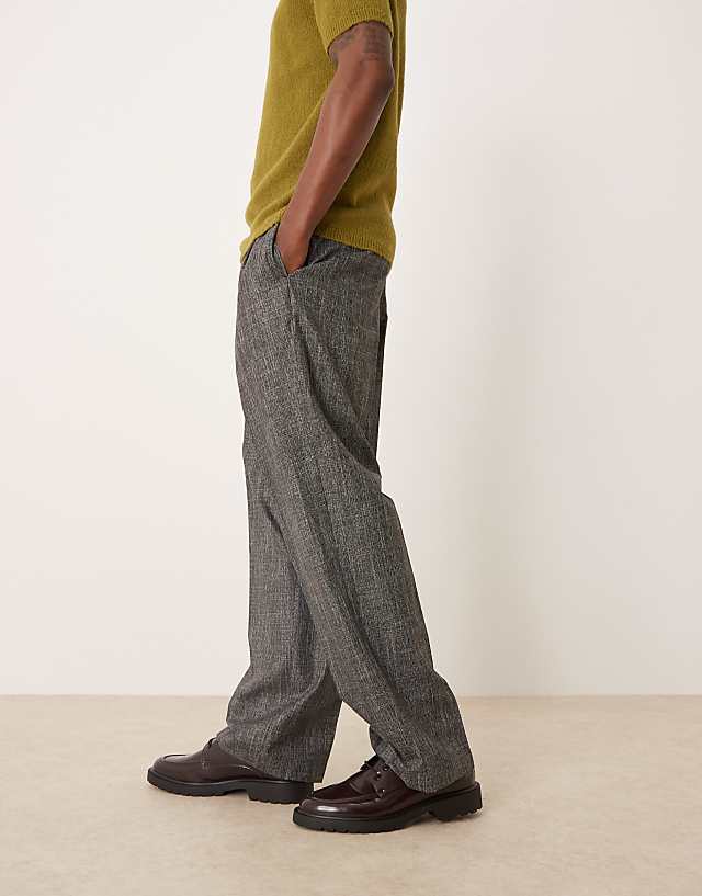 Asos ASOS DESIGN Smart Wide Leg Trousers With Double Pleats In Salt & Pepper