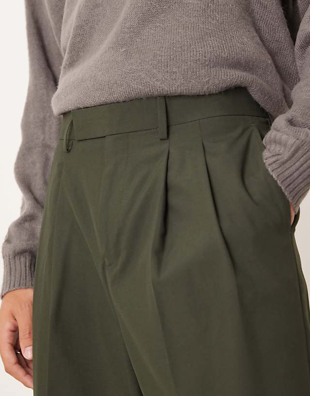 Asos ASOS DESIGN Smart Wide Leg Trousers With Double Pleats In Green