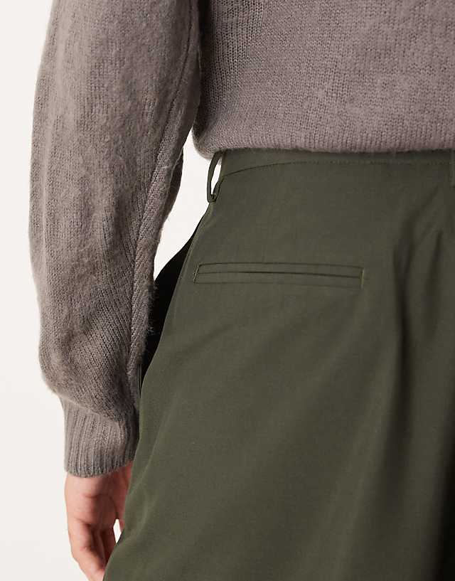 Asos ASOS DESIGN Smart Wide Leg Trousers With Double Pleats In Green