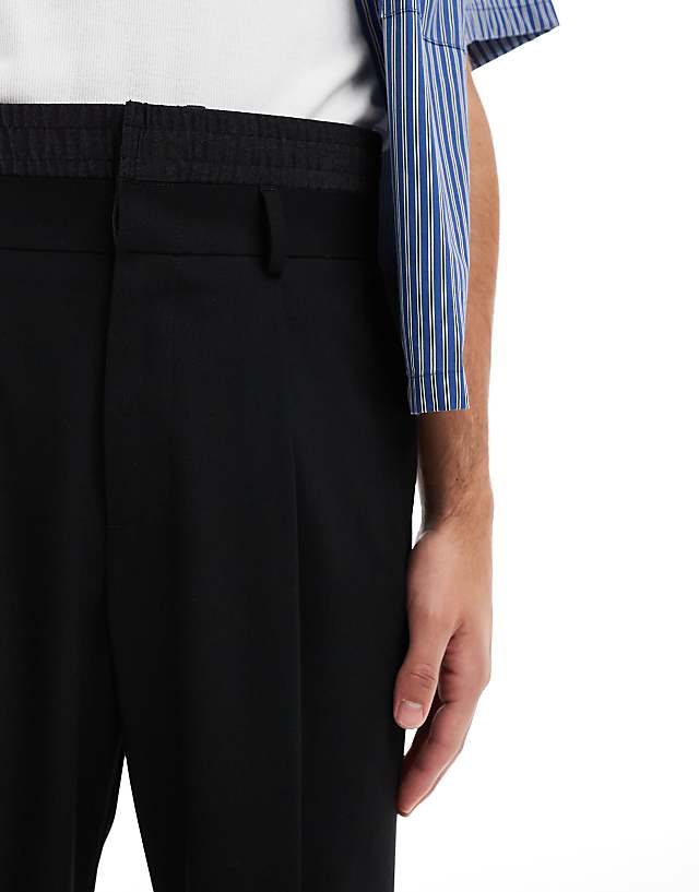 Asos ASOS DESIGN Smart Wide Leg Trousers With Double Waistband Detail In Charcoal