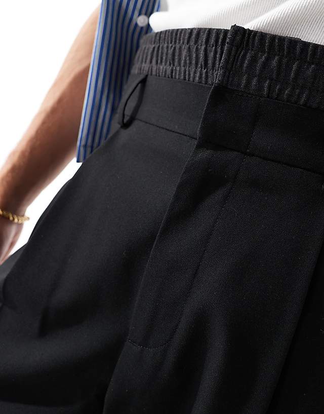 Asos ASOS DESIGN Smart Wide Leg Trousers With Double Waistband Detail In Charcoal