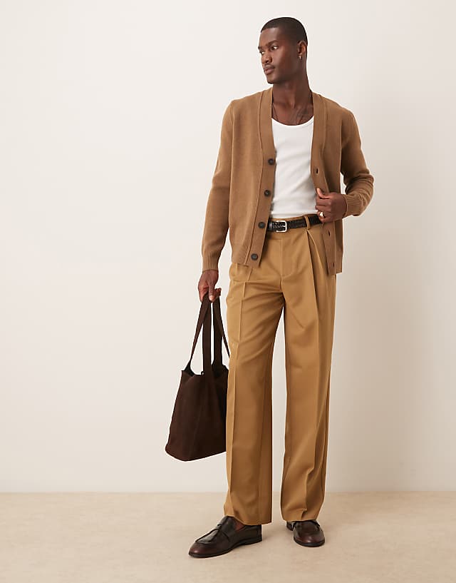 Asos ASOS DESIGN Smart Wide Leg Trousers With Front Box Pleat In Camel