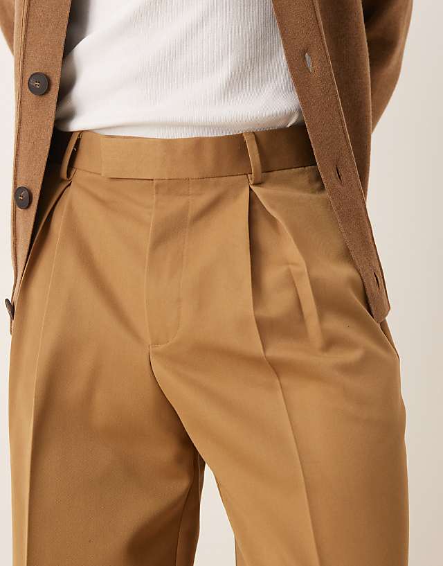 Asos ASOS DESIGN Smart Wide Leg Trousers With Front Box Pleat In Camel