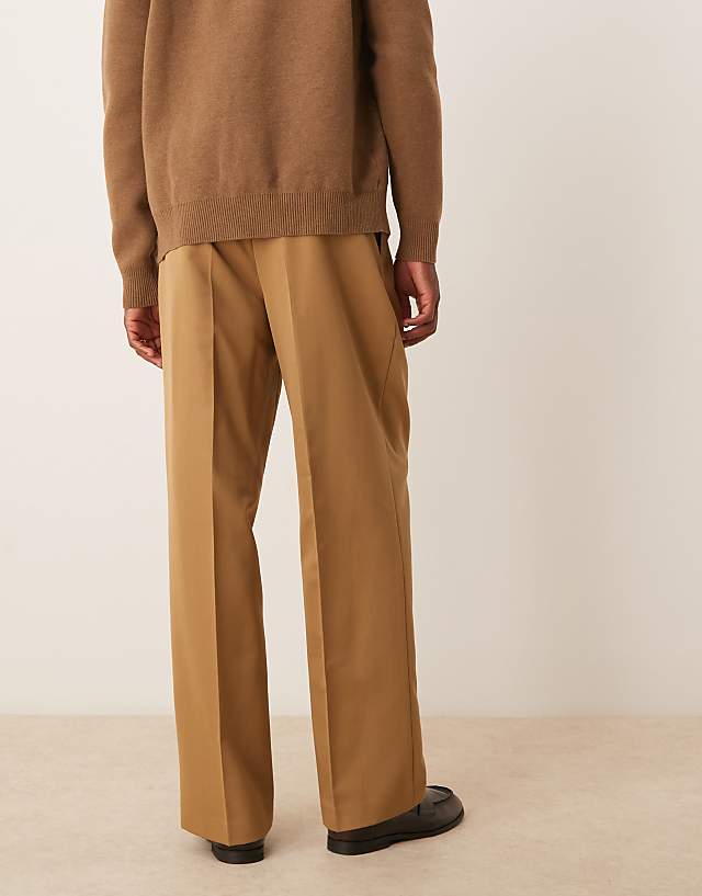 Asos ASOS DESIGN Smart Wide Leg Trousers With Front Box Pleat In Camel