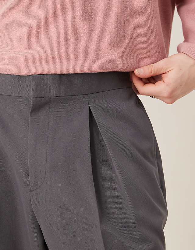 Asos ASOS DESIGN Smart Wide Leg Trousers With Front Inverted Pleats In Grey With Elasticated Waist