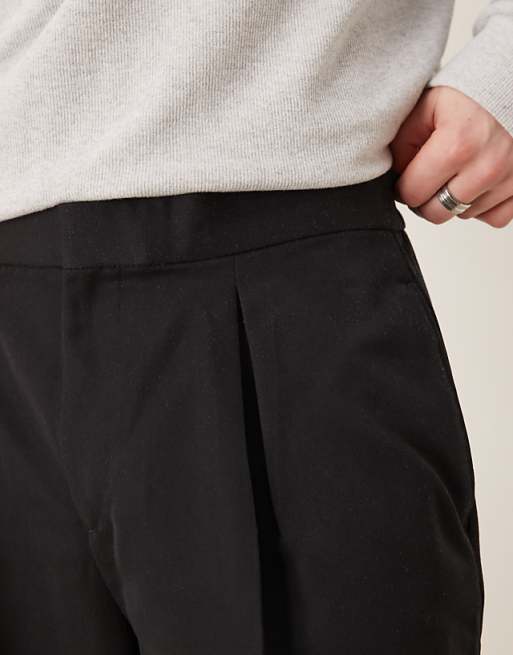 Asos ASOS DESIGN Smart Wide Leg Trousers With Front Inverted Pleats In Black With Elasticated Waist