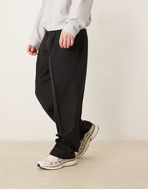 Asos ASOS DESIGN Smart Wide Leg Trousers With Front Inverted Pleats In Black With Elasticated Waist