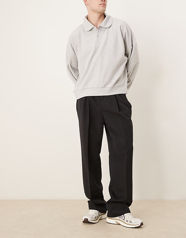 asos ASOS DESIGN smart wide leg trousers with front inverted pleats in black with elasticated waist