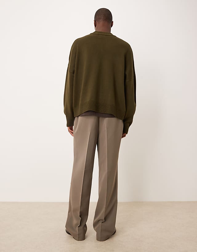Asos ASOS DESIGN Smart Wide Leg Trousers With Front Inverted Pleats And Elasticated Waistband In Mink