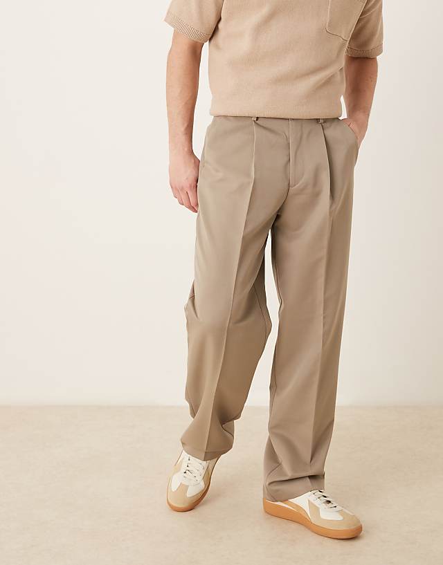 Asos ASOS DESIGN Smart Wide Leg Trousers With Front Pleat In Dark Stone