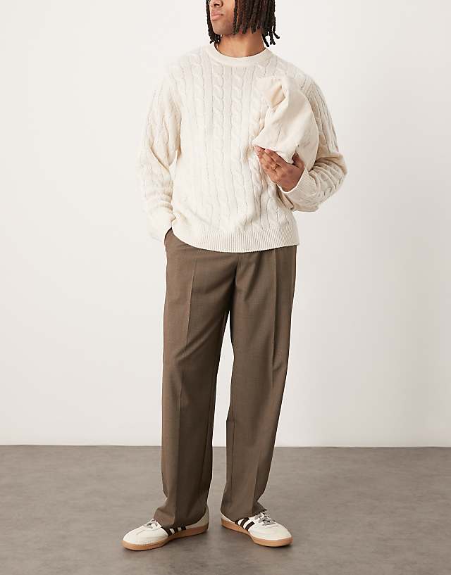 Asos ASOS DESIGN Smart Wide Leg Trousers With Front Pleat In Brown Check