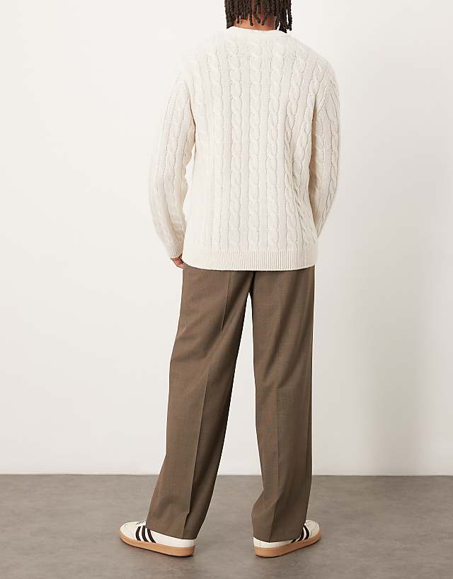Asos ASOS DESIGN Smart Wide Leg Trousers With Front Pleat In Brown Check