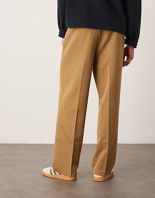 Asos ASOS DESIGN Smart Wide Leg Trousers With Front Pleats In Camel