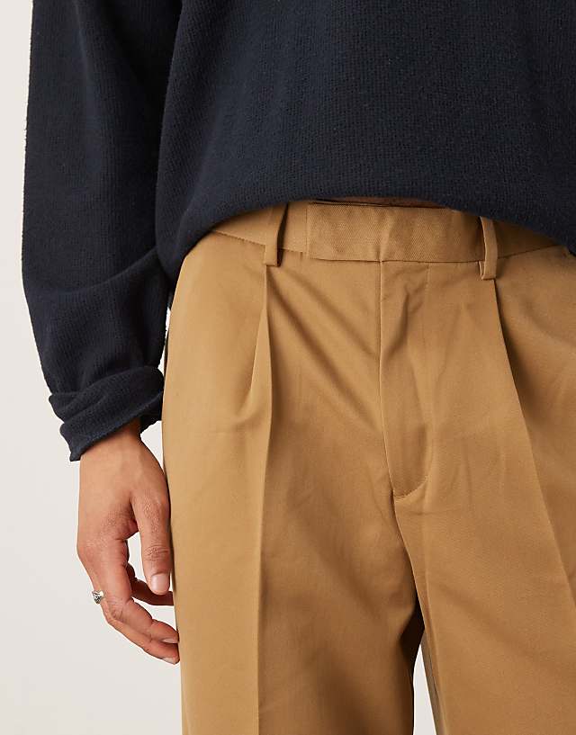 Asos ASOS DESIGN Smart Wide Leg Trousers With Front Pleats In Camel