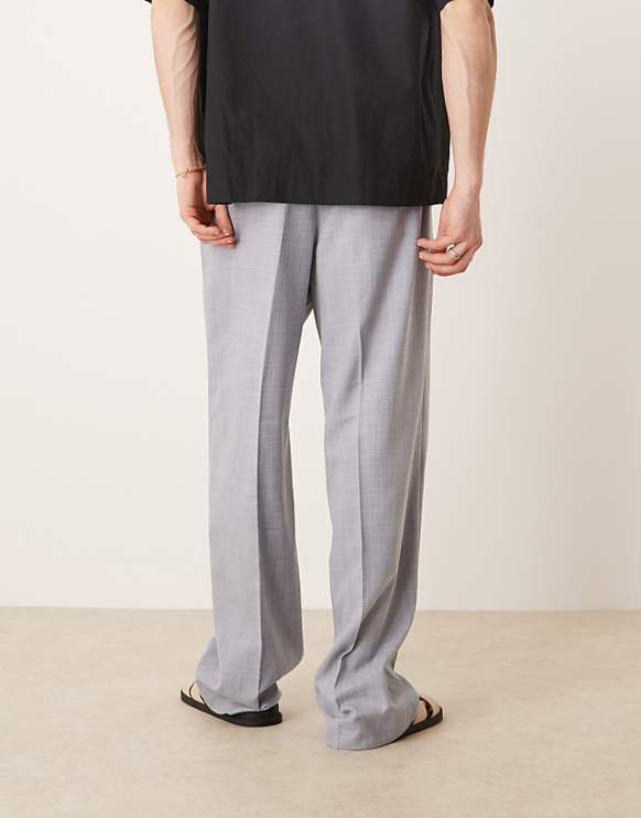 Asos ASOS DESIGN Smart Wide Leg Trousers With Front Pleat In Dusty Blue Crosshatch