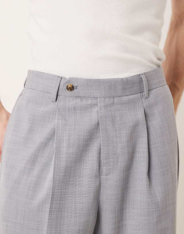 Asos ASOS DESIGN Smart Wide Leg Trousers With Front Pleat In Dusty Blue Crosshatch