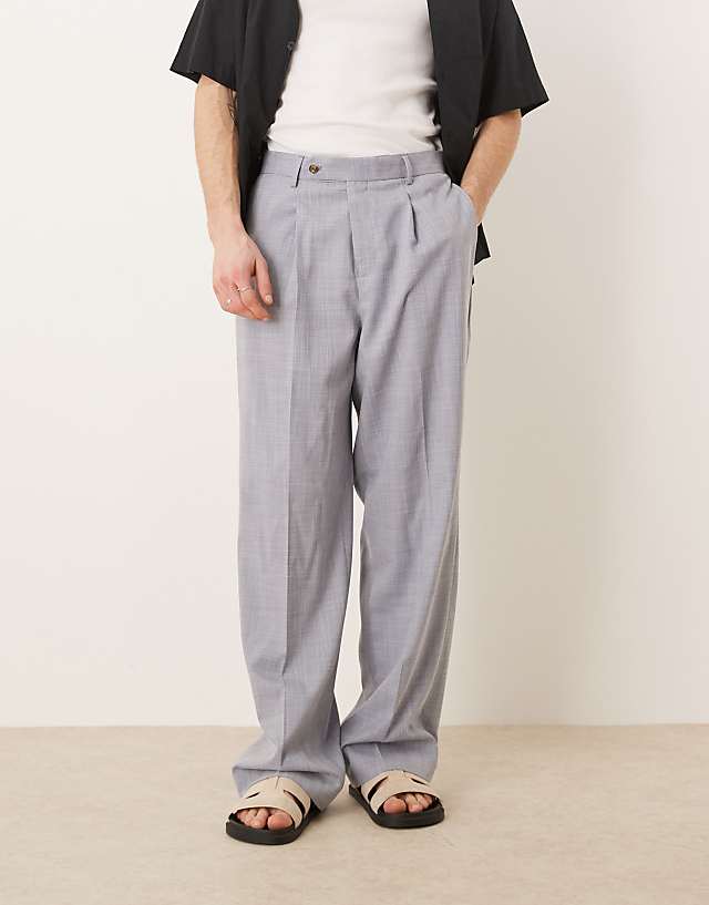 asos ASOS DESIGN smart wide leg trousers with front pleat in dusty blue crosshatch