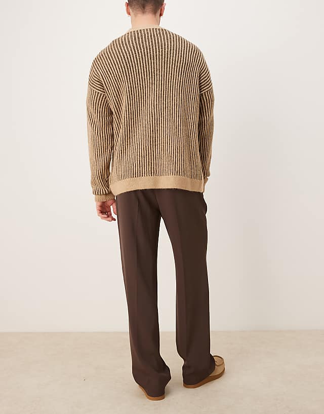 Asos ASOS DESIGN Smart Wide Leg Trousers With Front Pleat In Brown