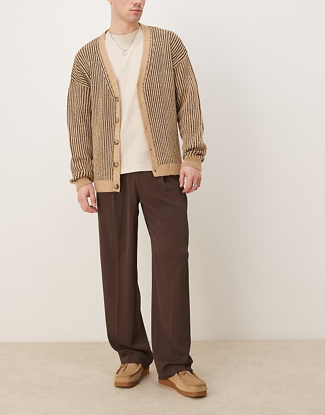 asos ASOS DESIGN smart wide leg trousers with front pleat in brown