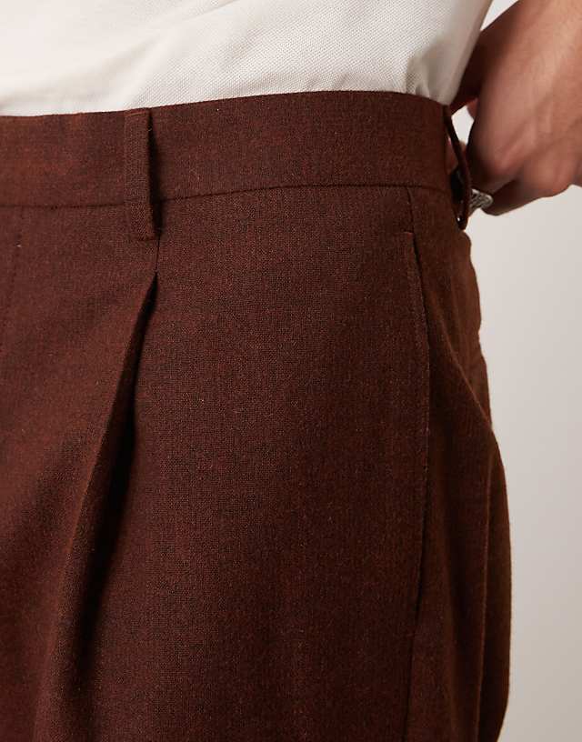 Asos ASOS DESIGN Smart Wide Leg Trousers With Front Pleat In Rust Speckled Wool Mix