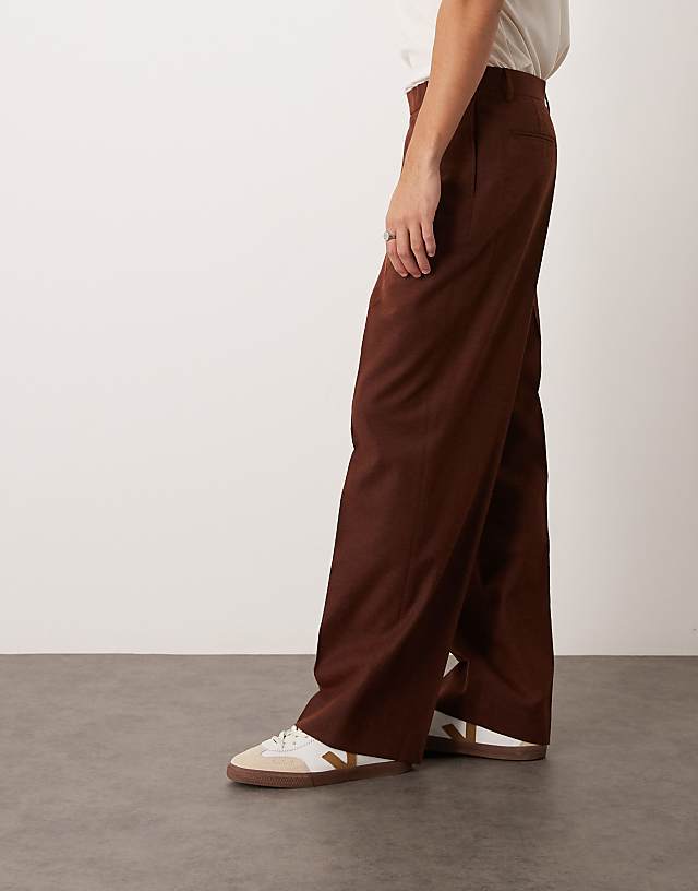 Asos ASOS DESIGN Smart Wide Leg Trousers With Front Pleat In Rust Speckled Wool Mix