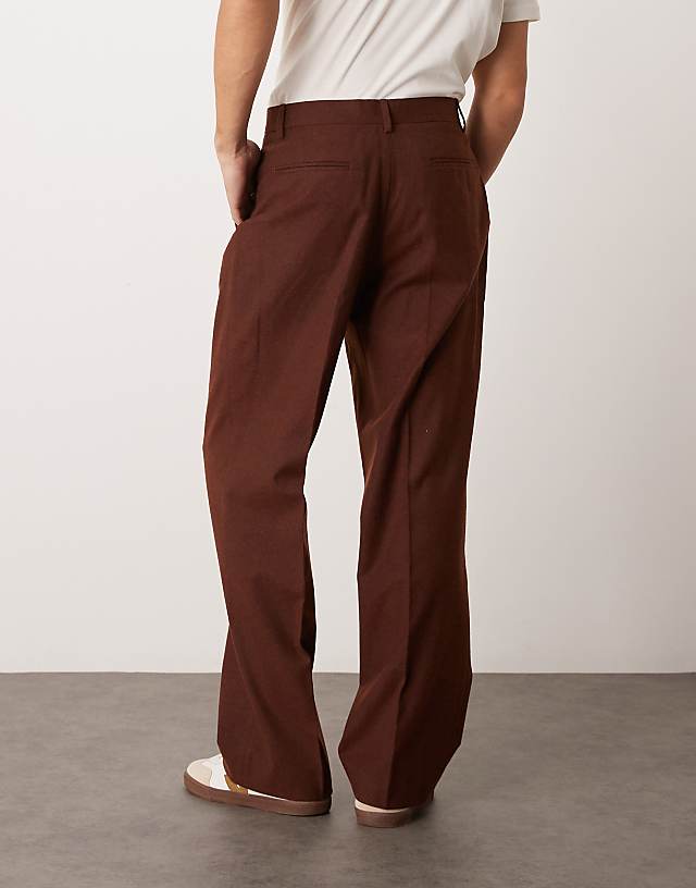 Asos ASOS DESIGN Smart Wide Leg Trousers With Front Pleat In Rust Speckled Wool Mix