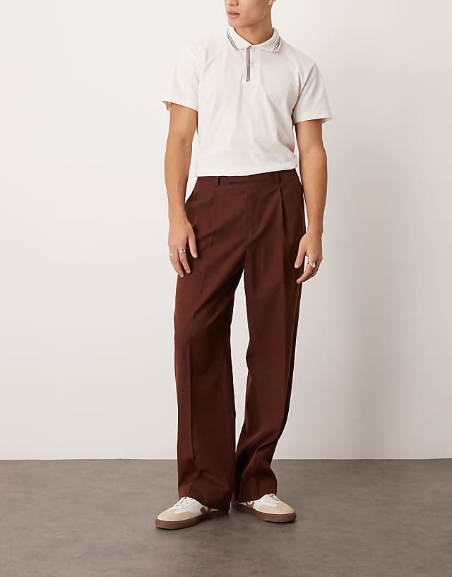 asos ASOS DESIGN smart wide leg trousers with front pleat in rust speckled wool mix