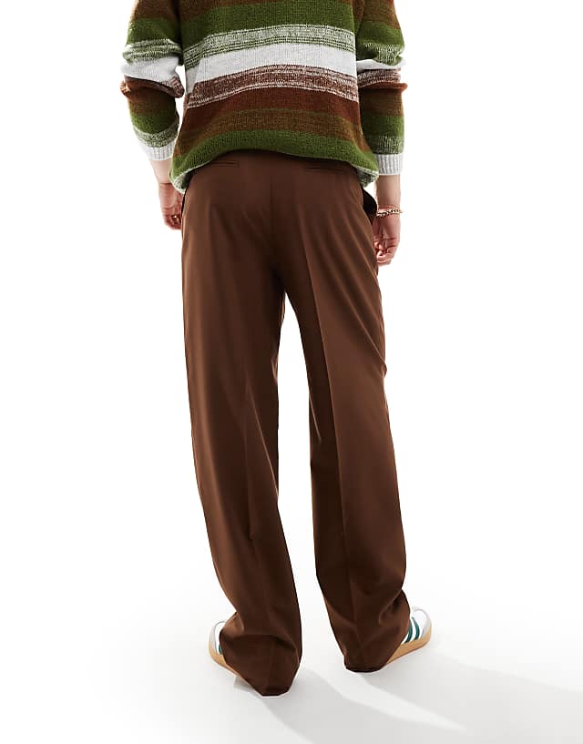 Asos ASOS DESIGN Smart Wide Leg Trousers With Front Pleat In Brown