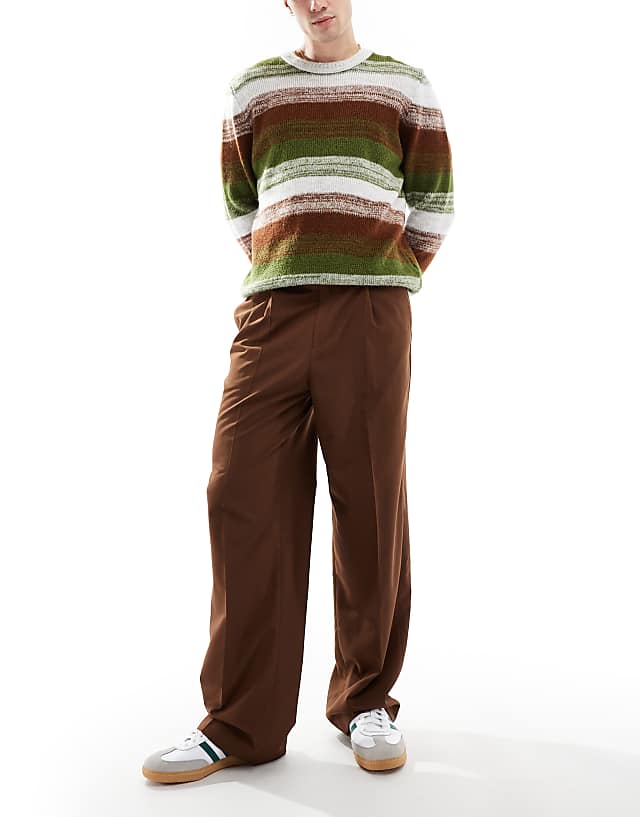 Asos ASOS DESIGN Smart Wide Leg Trousers With Front Pleat In Brown