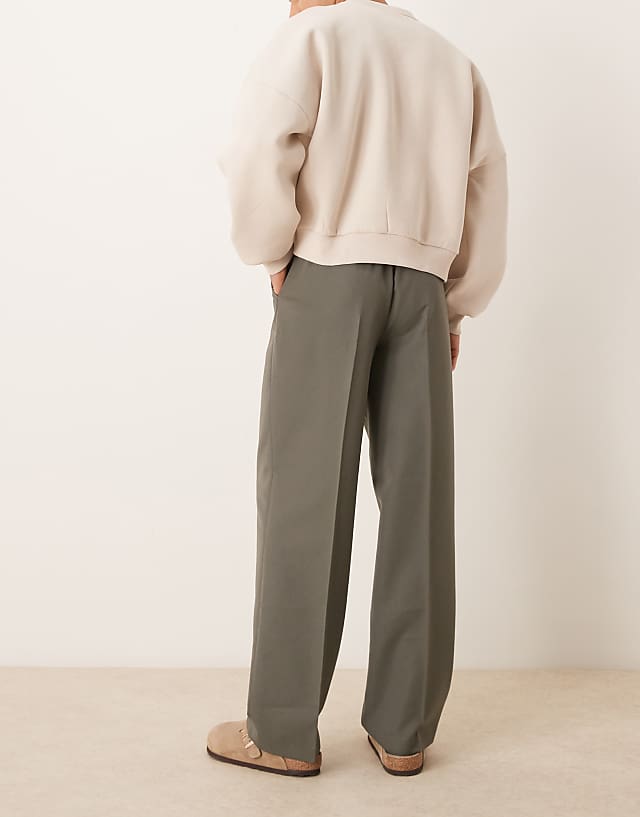 Asos ASOS DESIGN Smart Wide Leg Trousers With Front Pleat In Muted Green