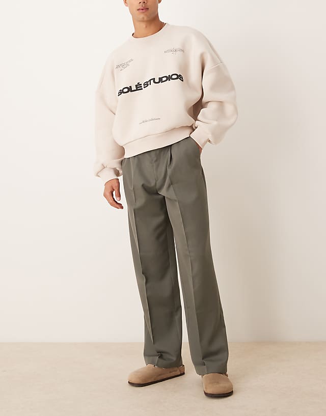 Asos ASOS DESIGN Smart Wide Leg Trousers With Front Pleat In Muted Green