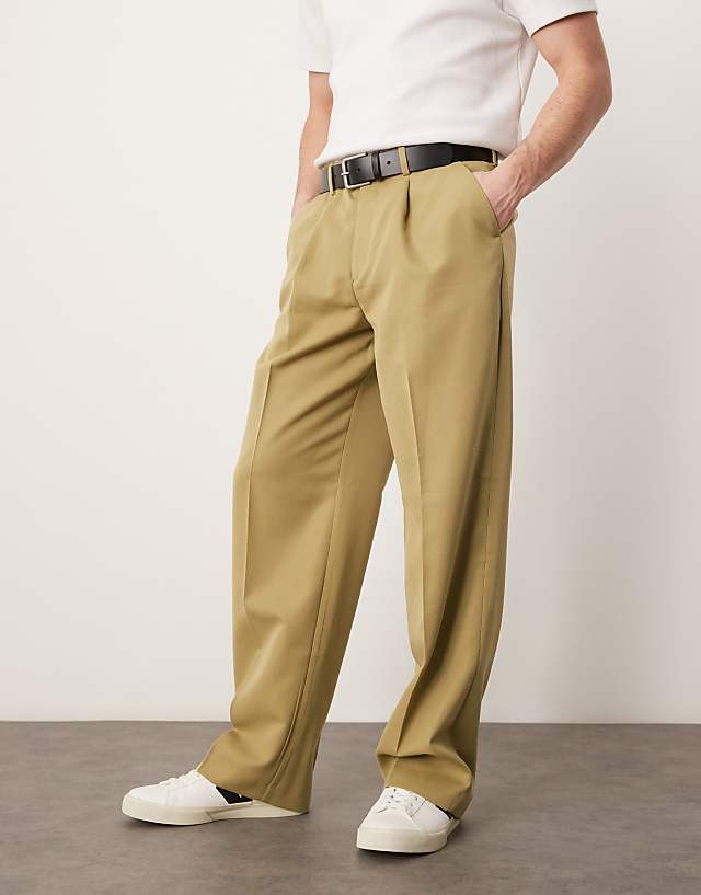 Asos ASOS DESIGN Smart Wide Leg Trousers With Front Pleat In Camel