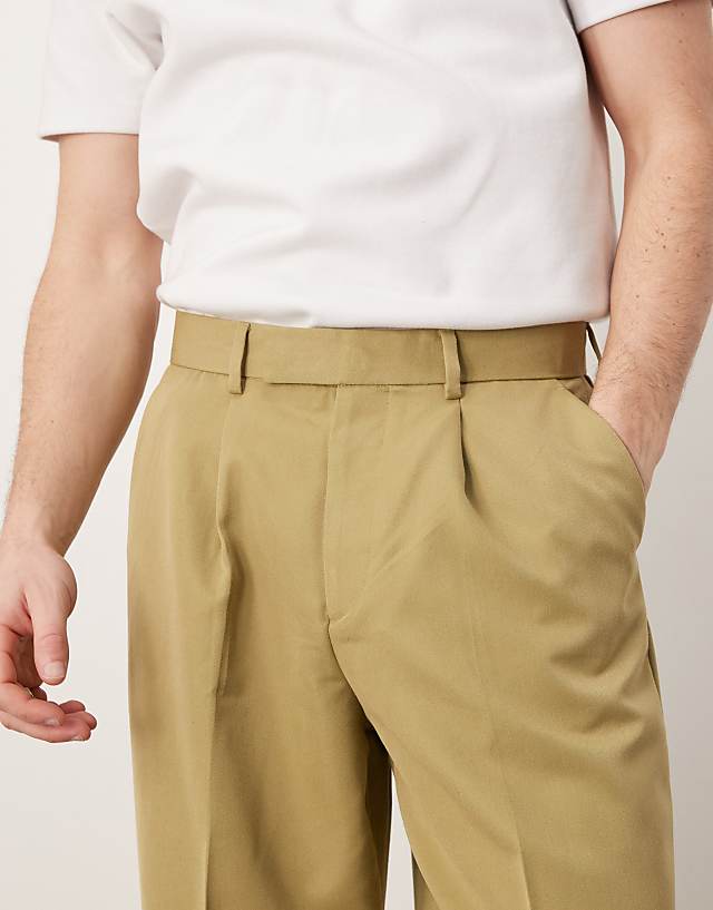Asos ASOS DESIGN Smart Wide Leg Trousers With Front Pleat In Camel