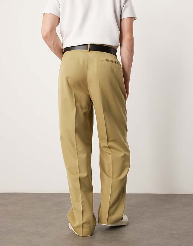 Asos ASOS DESIGN Smart Wide Leg Trousers With Front Pleat In Camel