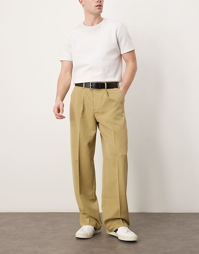 asos ASOS DESIGN smart wide leg trousers with front pleat in camel