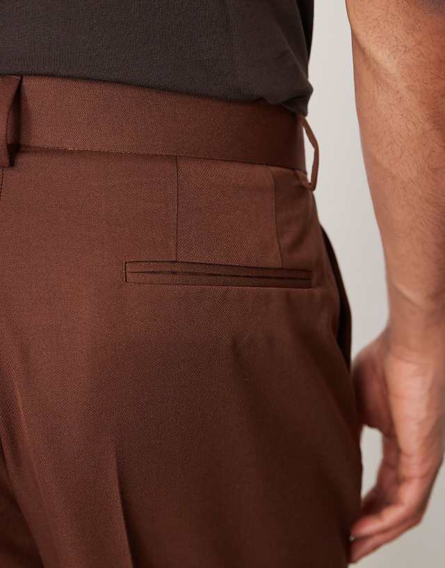 Asos ASOS DESIGN Smart Wide Leg Trousers With Front Pleat In Brown