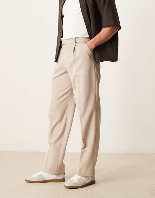 Asos ASOS DESIGN Smart Wide Leg Trousers With Front Pleat In Stone