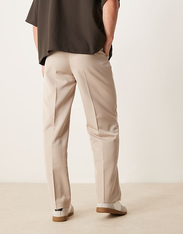 Asos ASOS DESIGN Smart Wide Leg Trousers With Front Pleat In Stone